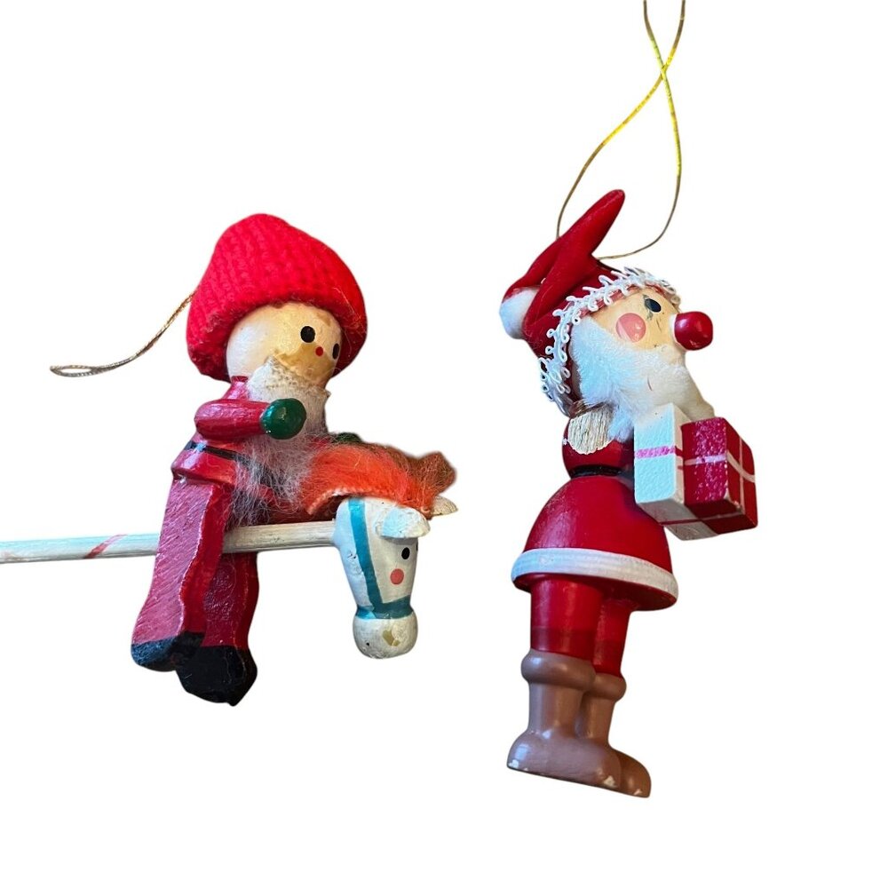Vintage Wooden Santa Ornaments